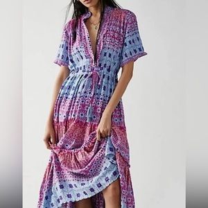 FREE PEOPLE Rare Feelings Maxi Dress Raspberry Combo, M